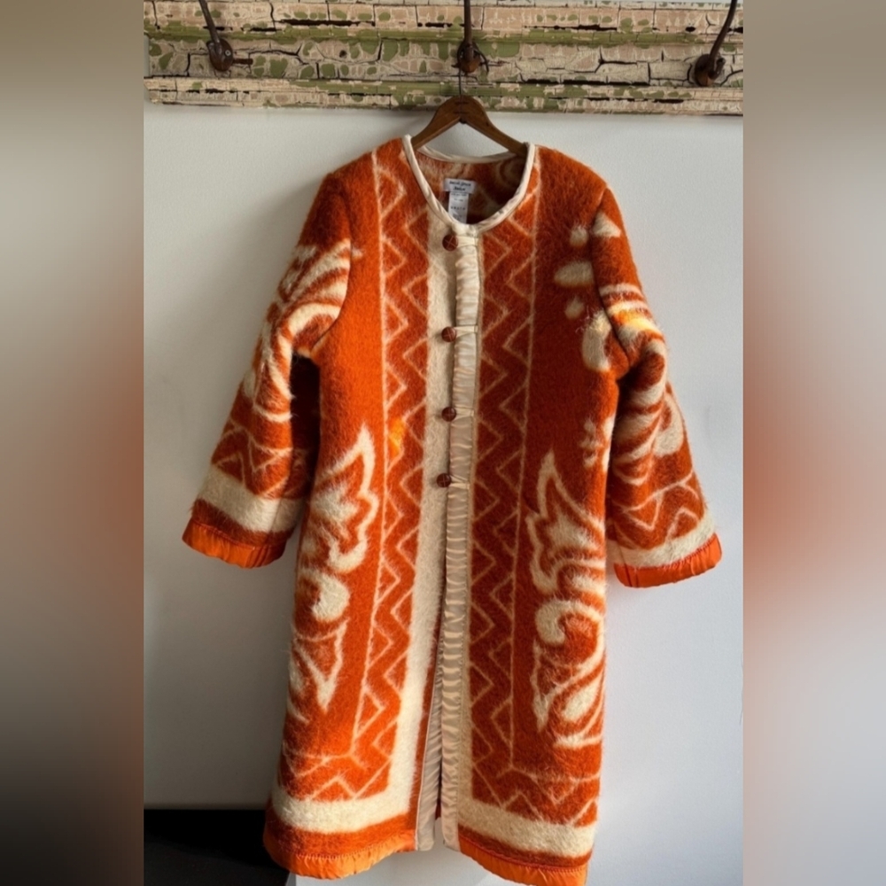 Social Grace Atelier Repurposed Wool Retro Orange Blanket Jacket  Vintage